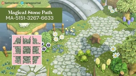 Moss Stone Path Animal Crossing, Acnh Fairycore Stone Path, Animal Crossing Fairy Path Code, Stone Path Design Animal Crossing, Acnh Magical Path, Acnh Stone Path Design, Stone Path Animal Crossing New Horizon, Acnh Stone Path Design Code, Animal Crossing Summer Path