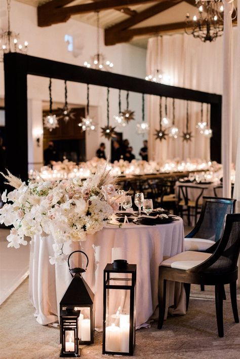 Blush Pink And Black Wedding, Blush Wedding Decor, Blush Decor, Oceanfront Wedding, Glamorous Decor, Sweetheart Table Wedding, Indoor Reception, Reception Design, Black White Wedding