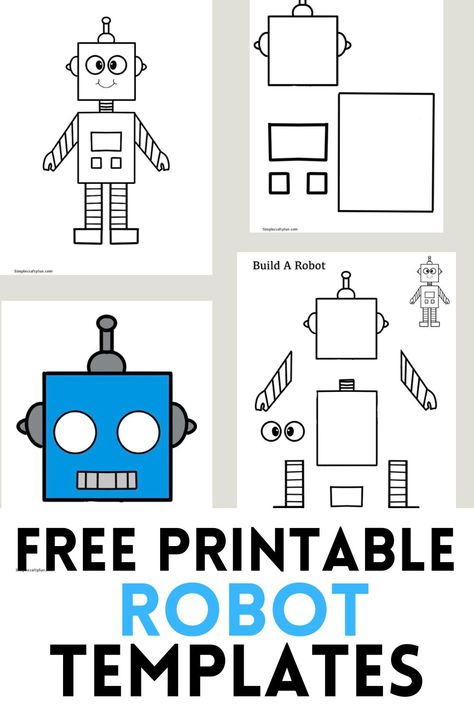 free printable robot craft template with a coloring page, cut and paste craft, and robot mask Rectangle Robot Craft, Robot Templates Free Printable, R Is For Robot, Robot Template, Robot Structure, Robot Crafts, Robots Preschool, Robot Coloring Pages, Simple Robot