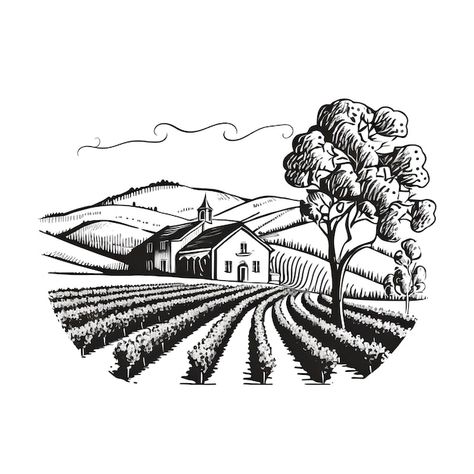 Vineyard with rows of grape vines and house simple line drawing illustration style Generative ai | Premium AI-generated image Vineyard Drawing, Line Drawing Illustration, Simple Line Drawing, House Simple, Delft Tiles, Simple Line Drawings, Logo Psd, Free Business Card Mockup, Illustration Style