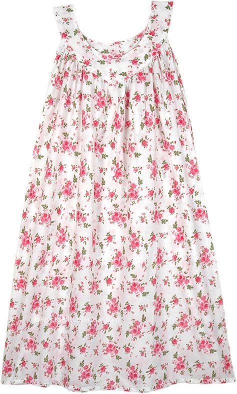 Cute Rose Floral White Sleeveless Cotton Night Dress | Cotton night dress, Night dress for women, Night dress Cotton Dresses Summer Floral Prints, Night Dress Cotton, Women Nightgown, Cotton Night Dress, Cotton Dresses Summer, Nightgown Pattern, Night Gown Dress, Sleeveless Cotton Dress, Eileen West