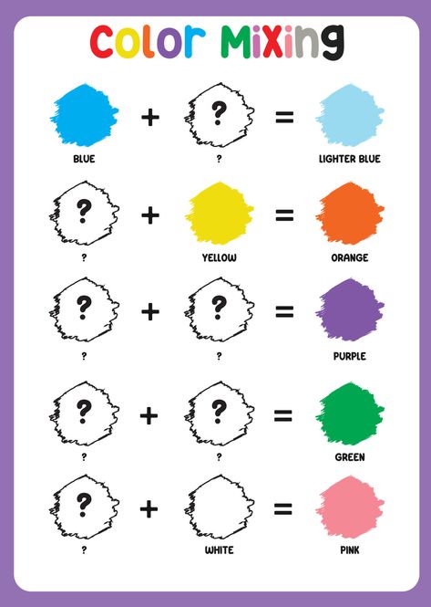 Download the Mixing color worksheet. Learning about color. Educational sheet for preschool. Vector illustration. 23217582 royalty-free Vector from Vecteezy for your project and explore over a million other vectors, icons and clipart graphics! Mixing Colours Worksheet, Color Mixing Worksheet Free Printables, Color Mixing Worksheet, Color Worksheet, Color Worksheets For Preschool, Tertiary Color, Preschool Math Worksheets, Apple Maps, Alphabet Writing