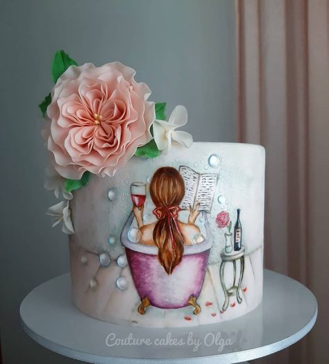 Olga Hirdaramani on Instagram: “Surprise Birthday cake.. (hand painted on sugar paste)...design idea from inet” Surprise Birthday Cake, Shabby Chic Cakes, Cake For Her, Hand Painted Cakes, Couture Cakes, Beautiful Birthday Cakes, Painted Cakes, Elegant Cakes, Cake Designs Birthday