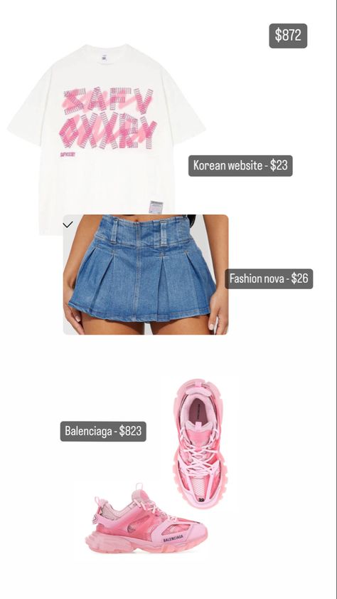 Pink And White Outfit Ideas Party, Pink Off White Shoes Outfit, Pink Amiri Shoes Outfit, Skirt Outfit Layout, Pink Amiri Sneakers Outfit, Pink Balenciaga Outfit, Pink Balenciaga Sneakers Outfit, Pink Tennis Skirt Outfit, Balenciaga Sneakers Outfit