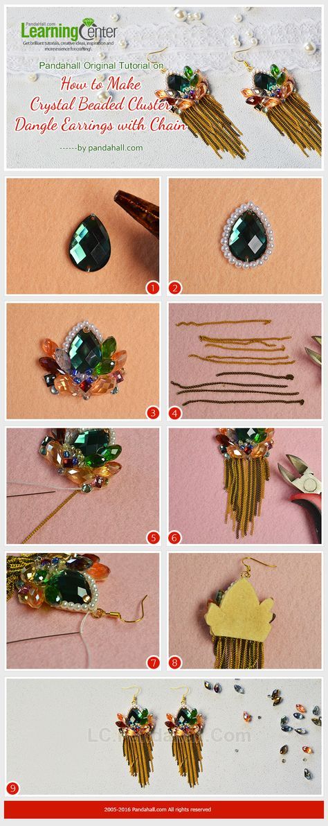 Pandahall Original Tutorial on How to Make Crystal Beaded Cluster Dangle Earrings with Chain from LC.Pandahall.com Diy Rhinestone Earrings, Ear Cuff Diy, Free Jewelry Making Projects, Earrings With Chain, How To Make Crystals, Diy Rhinestone, Handmade Jewelry Designs, Jewelry Making Tutorials, Drop Beads