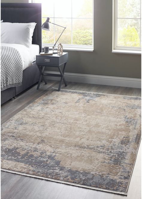 Etched Fringe Rug (Small) – Grey – Matalan Fringe Rugs, Antique Aesthetic, Hand Loomed Rug, Vintage Medallion, Persian Blue, Blue Grey Rug, Short Fringe, Vintage Flare, Grey Rug