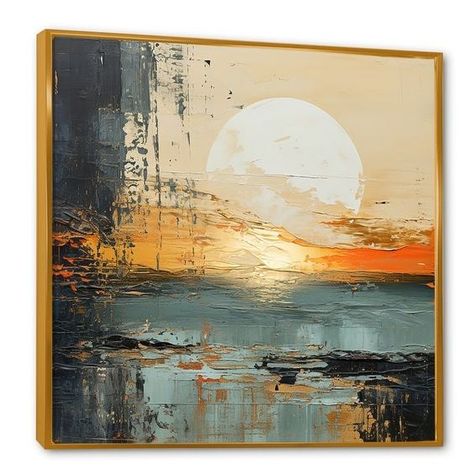 Designart "Modern Coastal Mystic Sunrise I" Coastal Framed Canvas Prints - Bed Bath & Beyond - 40116853 Peisaj Abstract, Zen Painting, Sunrise Art, Modern Art Paintings Abstract, Canvas Painting Landscape, Landscape Art Painting, Canvas Painting Diy, Modern Art Paintings, Cityscape Painting