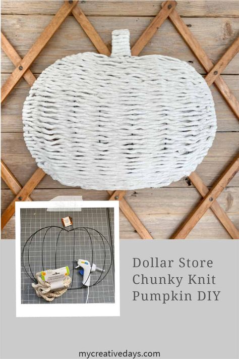 This Dollar Store Chunky Knit Pumpkin DIY is so easy to make and it only costs $4 to create. It looks amazing when it's done. Make a few! Easy Diy Fall Decor, Pumpkin Diy, Fall Pumpkin Crafts, Wire Wreath Forms, Pumpkin Door Hanger, Fall Sewing, Pumpkin Halloween Decorations, Thanksgiving Tablescapes, Diy Dollar Store Crafts