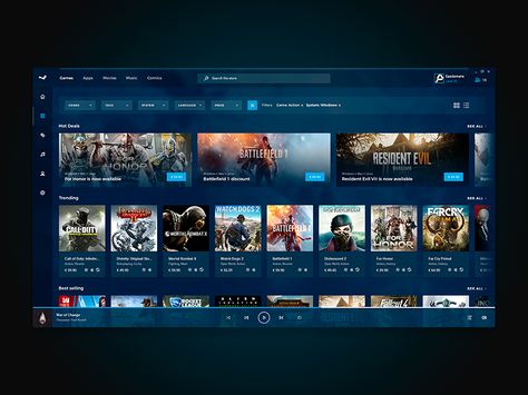 Steam App Redesign [WIP] by Erik Padamans Gaming Moodboard, Steam App, App Redesign, Razer Gaming, Sports Website, Homepage Design, Movie Posters Design, Tv App, Website Design Layout