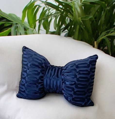 Bow Pillow, Navy Throw Pillows, Bow Pillows, Unique Bows, Decorative Bows, Navy Velvet, Bow Design, Blue Bow, Velvet Fabric