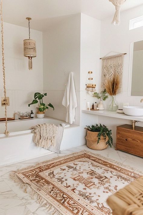 Warm and Cozy: 38 Boho Bathroom Ideas for a Luxurious Escape Boho Style Kitchen, Boho Bathroom Ideas, Sleek Bathroom, Boho Style Bedroom, Oversized Earrings, Boho Style Outfits, Boho Beauty, Boho Bathroom, Simple Outfit