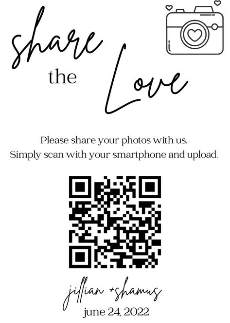 We Code For Wedding Pictures, Qr Code Picture, Qr Code For Wedding Photos, Qr Code Wedding Pictures, Take A Photo Sign, Wedding Photo App, Love Qr Code, Dollar Dance, Graduation Party Pictures