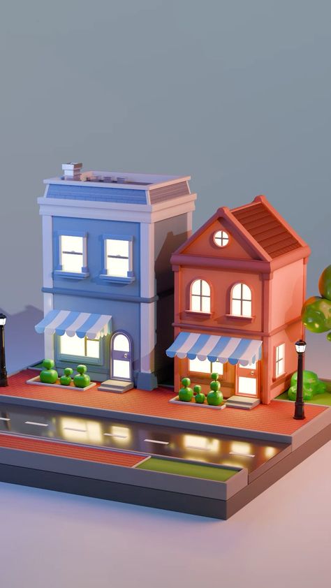 Lowpoly street render made in blender Blender Car, Cartoon Street, 3d Blender, 3d Printing, Models