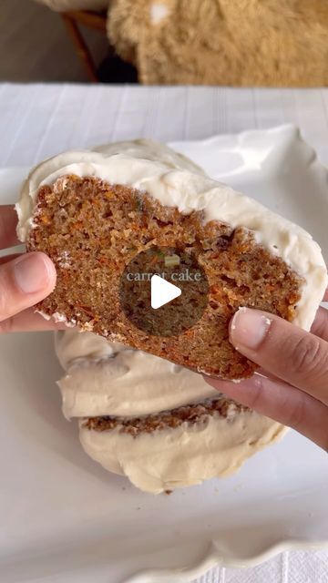 Viviane🦥🇱🇧🇭🇳 on Instagram: "Carrot cake🥕🍰

Ingredients
- 1 1/4 cups all purpose flour
- 1/2 tsp + 1/8 tsp baking soda
- 1/2 tsp + 1/8 tsp baking powder
- 2 tsp cinnamon
- 1/4 tsp ground ginger
- 1/4 tsp ground nutmeg
- 1/8 tsp ground cloves
- 1/4 tsp salt
- 1 cup sugar
- 2 eggs
- 1/2 cup vegetable oil
- 1/4 cup plain greek yogurt
- 1/2 tsp vanilla
- 1 1/2 cups finely grated carrots
Frosting
- 3 oz cream cheese, softened
- 1/4 cup butter, softened
- 1 tsp vanilla
- 1 1/2 cups powdered sugar (more or less)

Directions 
- Preheat oven to 350 F, and line a loaf pan with parchment paper. Set aside.
- In a small bowl, whisk together the flour, baking soda, baking powder, spices, and salt. Set aside.
- In a large bowl, beat the sugar, eggs, and oil till thick and foamy, 1-2 minutes. Add th Carrot Cake Ingredients, Carrot Cakes, Cream Cheese Buttercream, Cake Videos, All Purpose Flour, Crushed Pineapple, Easy Delicious Recipes, Quick Bread, Carrot Cake