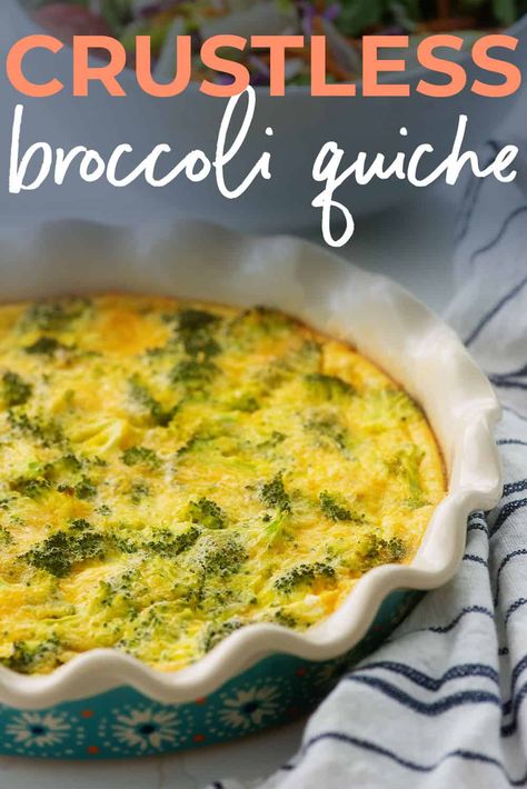 Our cheesy broccoli quiche is crustless, making is so simple and keto friendly! Quiche With Crust, Quiche Keto, Broccoli Crust, Keto Crust, Crustless Broccoli Quiche, Broccoli Quiche Recipes, Quiche Recipes Healthy, Cheese And Broccoli, Ham Breakfast Casserole