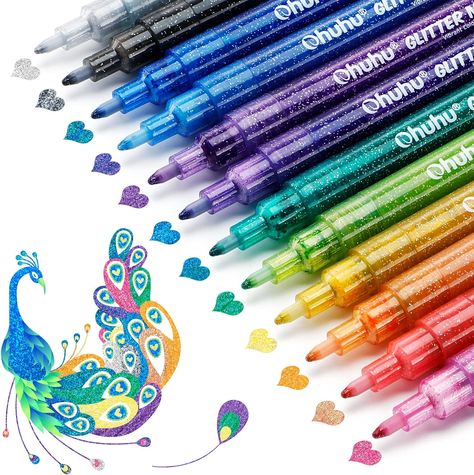 Best Markers, Glitter Pens Art, Create Coloring Pages, Metallic Markers, Ohuhu Markers, A Coloring Page, Acrylic Paint Pens, Yellow Glitter, Glitter Colors