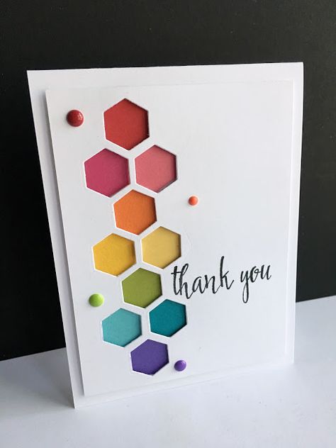 I'm in Haven: Hexagons in Rainbows. Fun, playful thank you card! Hexagon Cards, Handmade Thank You Cards, Rainbow Card, Cricut Cards, Birthday Cards Diy, Handmade Birthday Cards, Creative Cards, Paper Cards, Simple Cards