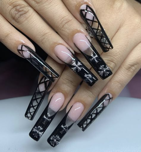 Corset Nails, Paznokcie Hello Kitty, Punk Nails, Gothic Nails, Lace Designs, Edgy Nails, Goth Nails, Grunge Nails, Long Square Acrylic Nails