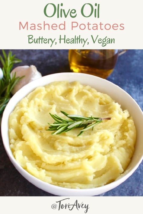 No Butter Mashed Potatoes, No Milk Mashed Potatoes, Mediterranean Thanksgiving, Mashed Potatoes No Milk, Olive Oil Mashed Potatoes, Thanksgiving Sidedish, Butter Mashed Potatoes, Vegan Mashed Potatoes, Mashed Potatoes Recipe