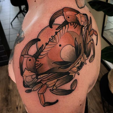 crab i did on max from last week. thank you again buddy! 🦀 more maritime tattoos please! done @hideoutatelier #crab #krebs #taschenkrebs… Hermit Crab Tattoo, Food Tattoo, 2023 Tattoo, Crab Tattoo, Food Tattoos, Chinese Flower, Zodiac Tattoo, Neo Traditional, Hip Tattoo