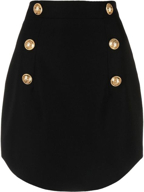 Shop or share your style of the product on ModeSens! Black wool button-detail high-waisted skirt from Balmain featuring high-waisted, rear zip fastening, decorative button detailing and curved hem. Balmain Dress, Balmain Clothing, Wool Skirts, Curator Style, Black Wool, Look Fashion, Everyday Fashion, High Waisted Skirt, Womens Skirt