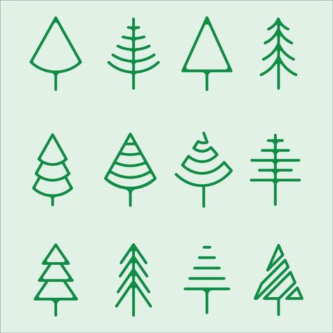 set of pines tree logo line art simple icon isolated vector illustration template graphic design. bundle collection of various minimalist shape pine symbol of nature Template Graphic Design, Christmas Tree Logo, Line Art Simple, Pine Tree Drawing, Forest Logo, Logo Line Art, Nature Symbols, Tree Logo Design, Illustration Template