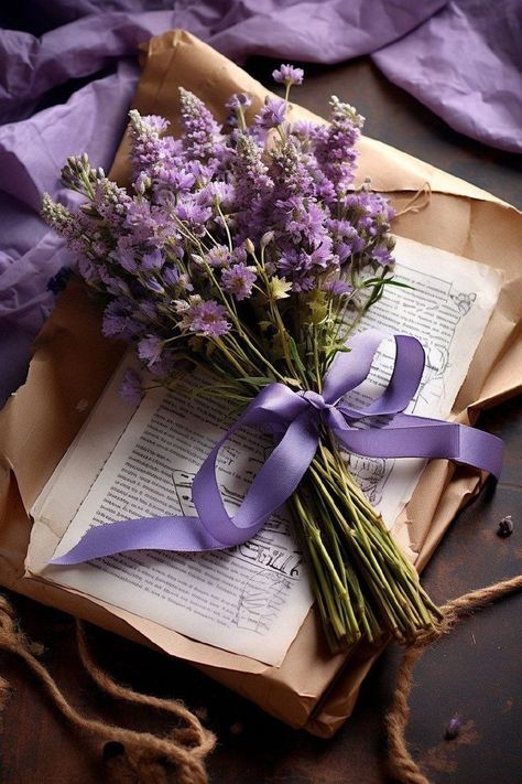 Flower And Book, Purple Vibe, Lavender Bouquet, Lavender Aesthetic, Book Flowers, Nothing But Flowers, Lovely Lavender, Violet Flower, Beautiful Flowers Pictures