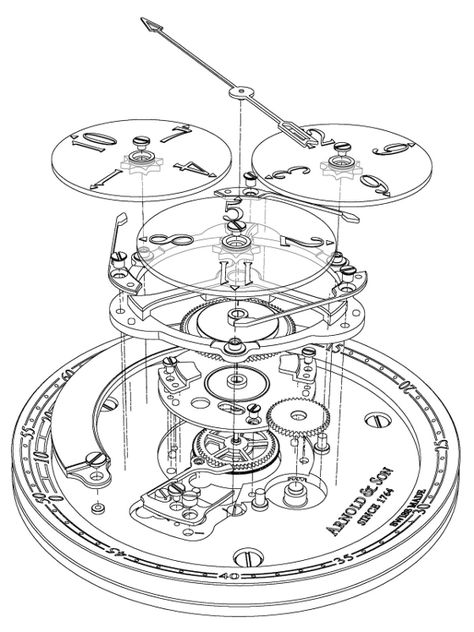 Horology Design, Arnold Son, Monochrome Watches, Watch Photo, Technical Drawing, Watch Movement, 그림 그리기, Designs To Draw, Watch Design