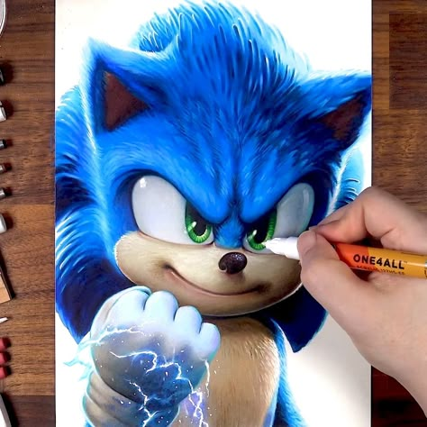 Sonic Pencil Drawing, Sonic The Hedgehog Art Draw, Sonic Drawing Pencil, How To Draw Sonic The Hedgehog, Sonic The Hedgehog Drawing, Drawing With Colored Pencil, Reactions Drawing, Sonic Sketch, Drawing Sonic