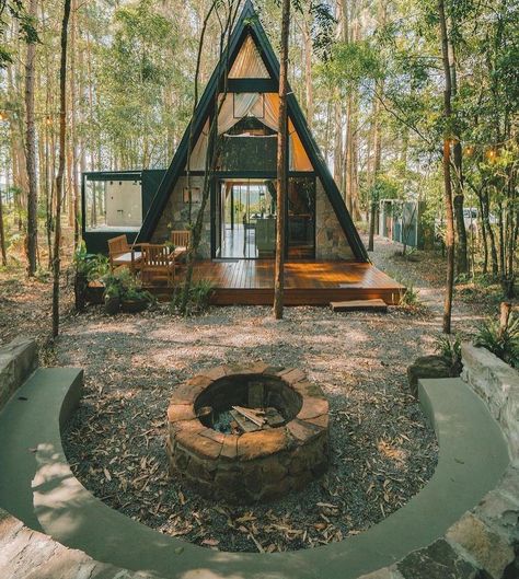 A-Frame Living | This A-frame cabin is very gorgeous to getaway form city🏠🧡 Small A Frame Cabin, A-frame Interior, A Frame Cabin Plans, Glass Cabin, A Frame Cabins, Cabin Aesthetic, Frame Cabin, A Frame House Plans, A Frame Cabin