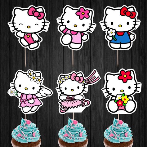 Hello+Kitty+Assorted+Cupcake+Toppers+Digital+Printable+Instant+Download Hello Kitty Cupcake Toppers, Happy 38 Birthday, Ladybug Cupcakes, Snowman Cupcakes, Hello Kitty Printables, 38th Birthday, Hello Kitty Birthday Party, Hello Kitty Cupcakes, Princess Cupcakes