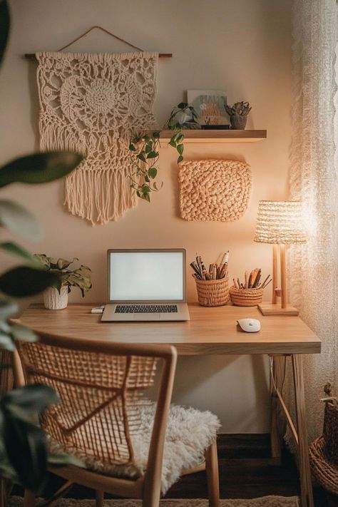 Desktop Storage Ideas, Dorm Room Ideas With Lofted Bed, Marigold Bedroom, Dorm Desk Ideas, Desk Under Bed, Dorm Desk Decor, Dorm Desk Organization, Dorm Room Desk, Boho Desk