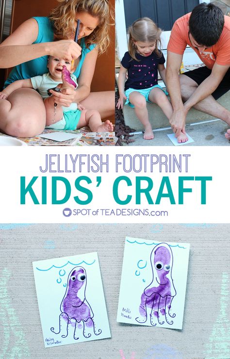 Crafts With Babies, Cute Jellyfish, Baby Footprint Art, Infant Classroom, Baby Art Projects, Footprint Crafts, Summer Crafts For Kids, Tea Design, Ocean Crafts