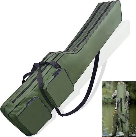 【】made of premium 600D oxford cloth and inner waterproof lining, water-resistant and tear-resistant 【】51.2"L x 9.4"D x 5.5"W. 【】Two main compartments with big zipped openings hold rod, line, float box etc. 【】4 exterior pockets to hold lures, knives, bait, etc. 【】hand carry strap and adjustable shoulder strap 【】rod bag is foldable and can be stored in your backpack 【】*paid link Ice Fishing Gifts, Fishing Pole Storage, Fishing Rod Bag, Fishing Rod Case, Fishing Tackle Storage, Fishing Rod Storage, Fish In A Bag, Portable Bag, Rod And Reel