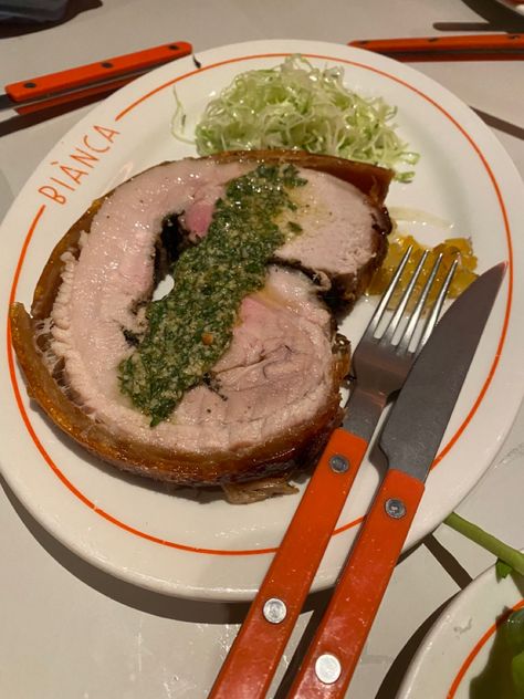 Porchetta, pork, Biànca restaurant, fancy food, Italian Pork Aesthetic, Fancy Food, Steak, Restaurant, Meat