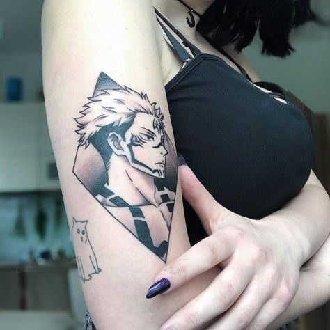 Anime Patchwork Tattoo Sleeve, Jujutsu Kaisen Tattoo, Sukuna Tattoo, Jjk Tattoo, Watercolor Tattoo Ideas, Tattoo Coloring Book, Mommy Tattoos, Creepy Tattoos, Anime Tattoo