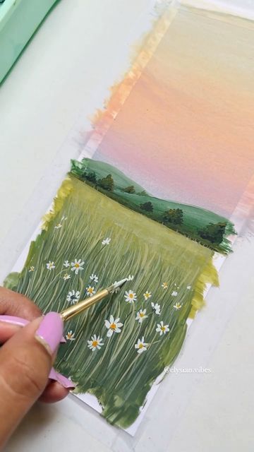 Gouche Painting Bookmarks, Spring Gouache Painting, Water Colour Bookmarks Aesthetic, Watercolor Landscape Bookmark, Spring Watercolor Art, Gouache Bookmarks Ideas, Gouache For Beginners, Watercolor Paintings Bookmarks, Watercolor Art Bookmarks