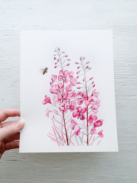 Fireweed Painting, Fireweed Art, Fireweed Tattoo, Etsy Art, Original Watercolor Painting, Floral Watercolor, Original Watercolors, Floral Art, Tattoos For Women