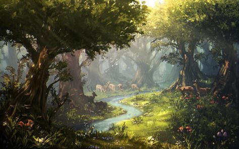 ArtStation - Bravest King Forest, Daniel Kvasznicza Stylized Forest, Landscape Drawing Tutorial, Japanese Translation, 숲 사진, Landscape Reference, Clouds Photography, Forest Background, Forest Illustration, 다크 판타지