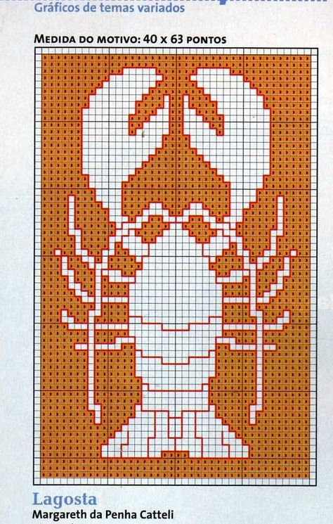 Lobster Embroidery Pattern, Lobster Alpha Pattern, Cross Stitch Lobster, Crochet Lobster Pattern Free, Tiny Cross Stitch, Animal Cross Stitch Patterns, Graph Design, Cross Stitch Love, Diy Cross Stitch