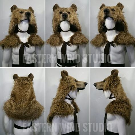 Bear Headdress, Wolf Headdress, Bear Mask, Apocalyptic Fashion, Bear Costume, Animal Masks, Costume Hats, Creature Concept, Pose Reference Photo