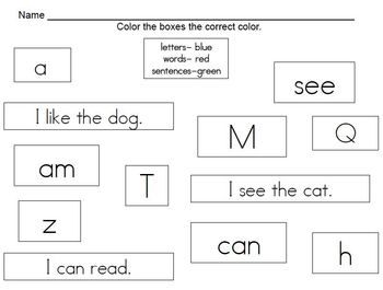 CONCEPTS OF PRINT ACTIVITIES - TeachersPayTeachers.com (FREE) Letter Sorting Activities, Letter Sorting, Concepts Of Print, Rhyming Activities, Curriculum Mapping, Blue Words, Preschool Literacy, Phonics Kindergarten, Literacy Stations