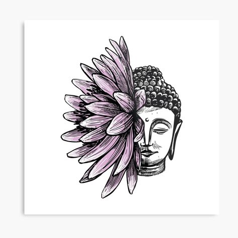 Get my art printed on awesome products. Support me at Redbubble #RBandME: https://www.redbubble.com/i/metal-print/Gautama-Buddha-With-Half-Purple-Lotus-Flower-Black-and-White-Ralice-Yoga-by-raliceyoga/68764201.0JXQP?asc=u Lotus Flower Black And White, Purple Lotus Flower, Buddhism Wallpaper, Flower Black And White, Yoga Stickers, Purple Lotus, Yoga Poster, Fabric Paint Designs, Diwali Images