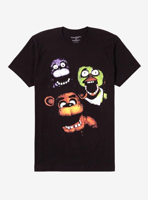 New FNAF tee? We're screaming. Survive the night with this Five Nights at Freddy's tee on  featuring portraits of Freddy  Chica and Bonnie with mouths wide open.100% cottonWash cold; dry lowImportedListed in men'sunisex sizes Chica And Bonnie, Fnaf Clothes, Hot Topic Shirts, Silly Clothes, Bedroom Book, Alt Clothes, Scene Outfits, Tall Hoodies, Mia 3