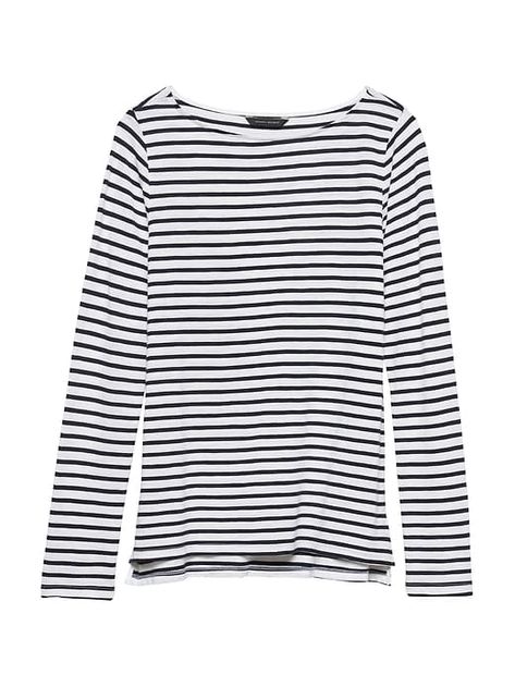 Slub Cotton-Modal Boat-Neck T-Shirt | Banana Republic Blue Striped Shirt, Stitch Fix Outfits, Fabric Shoes, Latest T Shirt, Striped Long Sleeve Shirt, Women's T Shirts, In Hot, Tee Shop, Boat Neck