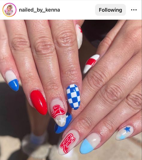 Fourth Of July Nails Minimalist, Western 4th July Nails, Fourth Of July Nails Western, Country 4th Of July Nails, Western Patriotic Nails, 4th Of July Western Nails, 4th Of July Nails Western, Western Fourth Of July Nails, Cowboy Boots Nails