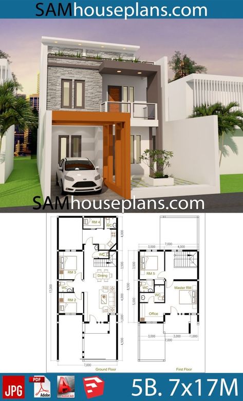 Philippines House Design, 5 Bedroom House Plans, Narrow House Plans, Mediterranean Style House Plans, Duplex House Plans, Modern Style House Plans, House Construction Plan, Simple House Plans, Model House Plan