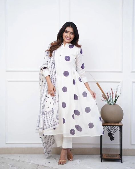 *Rc kurtis* Our love for comfort wear. Our cotton handblock kurta with standard bottom paired with beautiful cotton mul duppata.. 🧵 🧵 🧵 🧵 Polka dot Kurti a line pattern with side plates & hand work Lining attached in kurti Solid cotton pant Mul cotton printed duppta Fabric - cotton Length of kurta 46 Length of bottom 38-39 Duppata 2.3 meter Size 38,40,42,44 Price 1350 fs Dispatch ready A Line Pattern, Line Pattern, Comfort Wear, Hand Work, Line Patterns, Side Plates, Cotton Pants, Indian Wear, Our Love