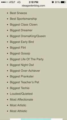 Senior Superlatives Senior Superlatives, Teachers Pet, Big Night, Yearbook, The Dreamers