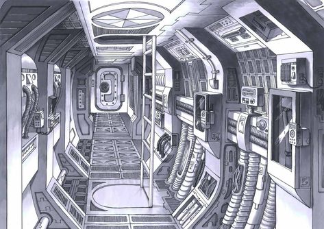 Some incredible art!  Sealed Man: Spaceships & Spaceship Interior Design Spaceship Interior Design, Spaceship Interior Concept Art, Sci Fi Hallway, Scifi Corridor, Scifi Interior, Interior Concept Art, Traveller Rpg, Space Ships Concept, Spaceship Interior